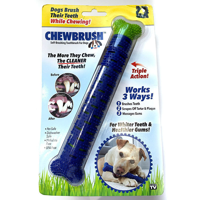 dog chewing tooth brush