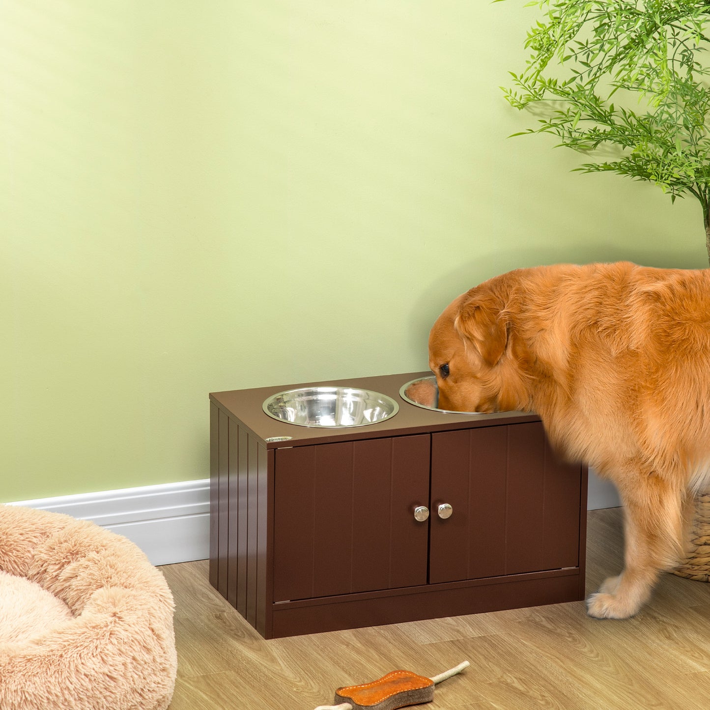 Elevated Dog Bowls With Storage Cabinet