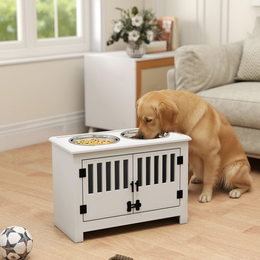 Raised Food Bowls With Storage Cabinet