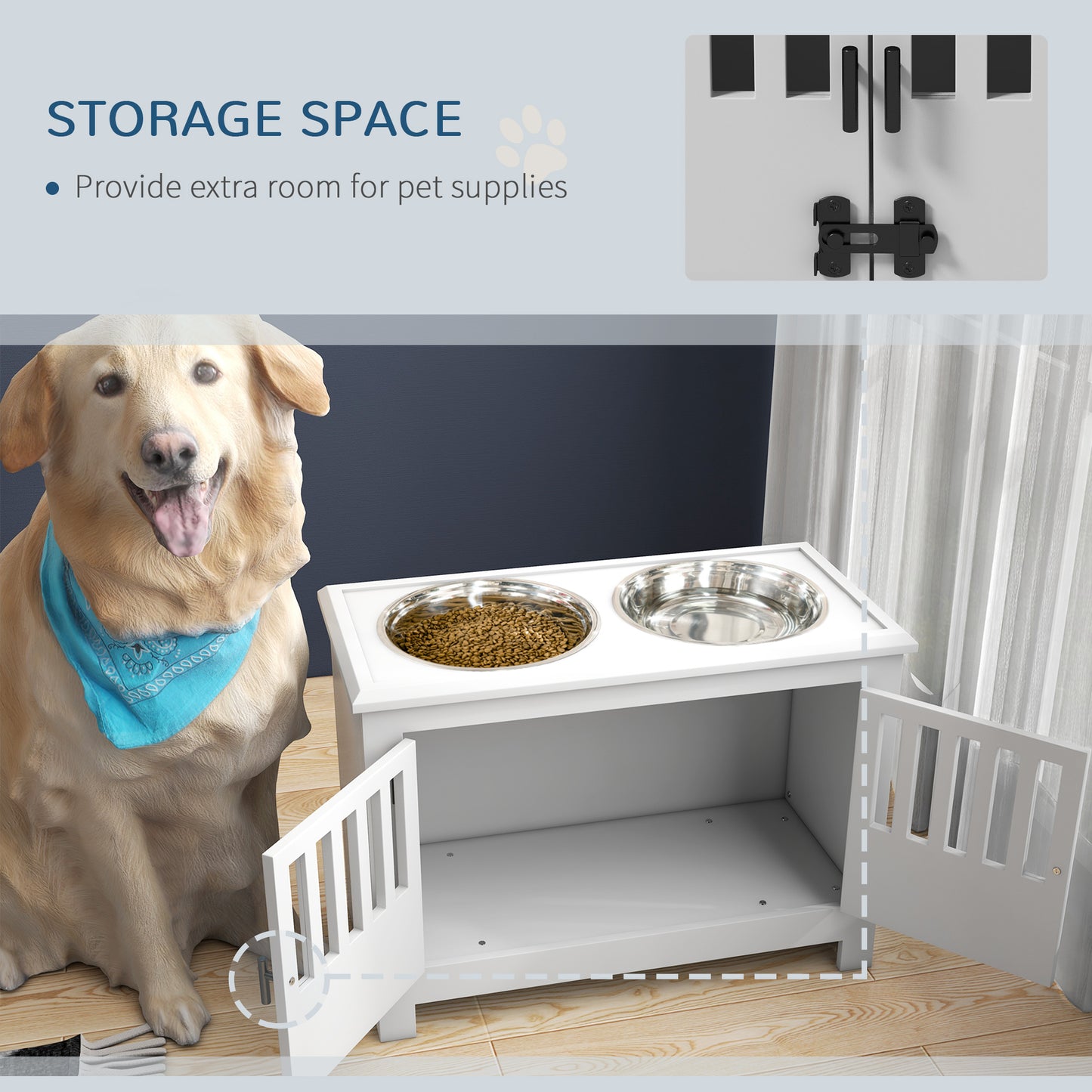 Raised Food Bowls With Storage Cabinet