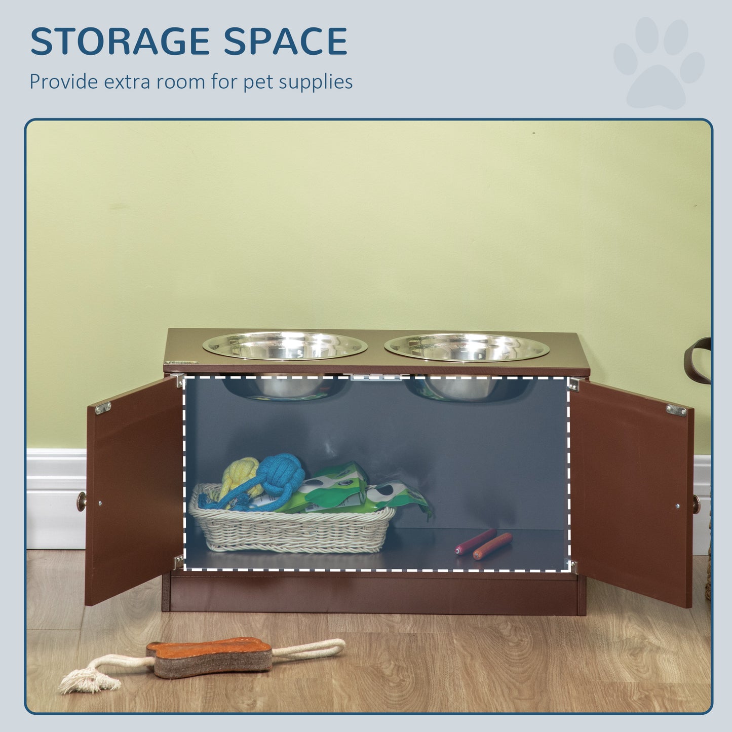 Elevated Dog Bowls With Storage Cabinet